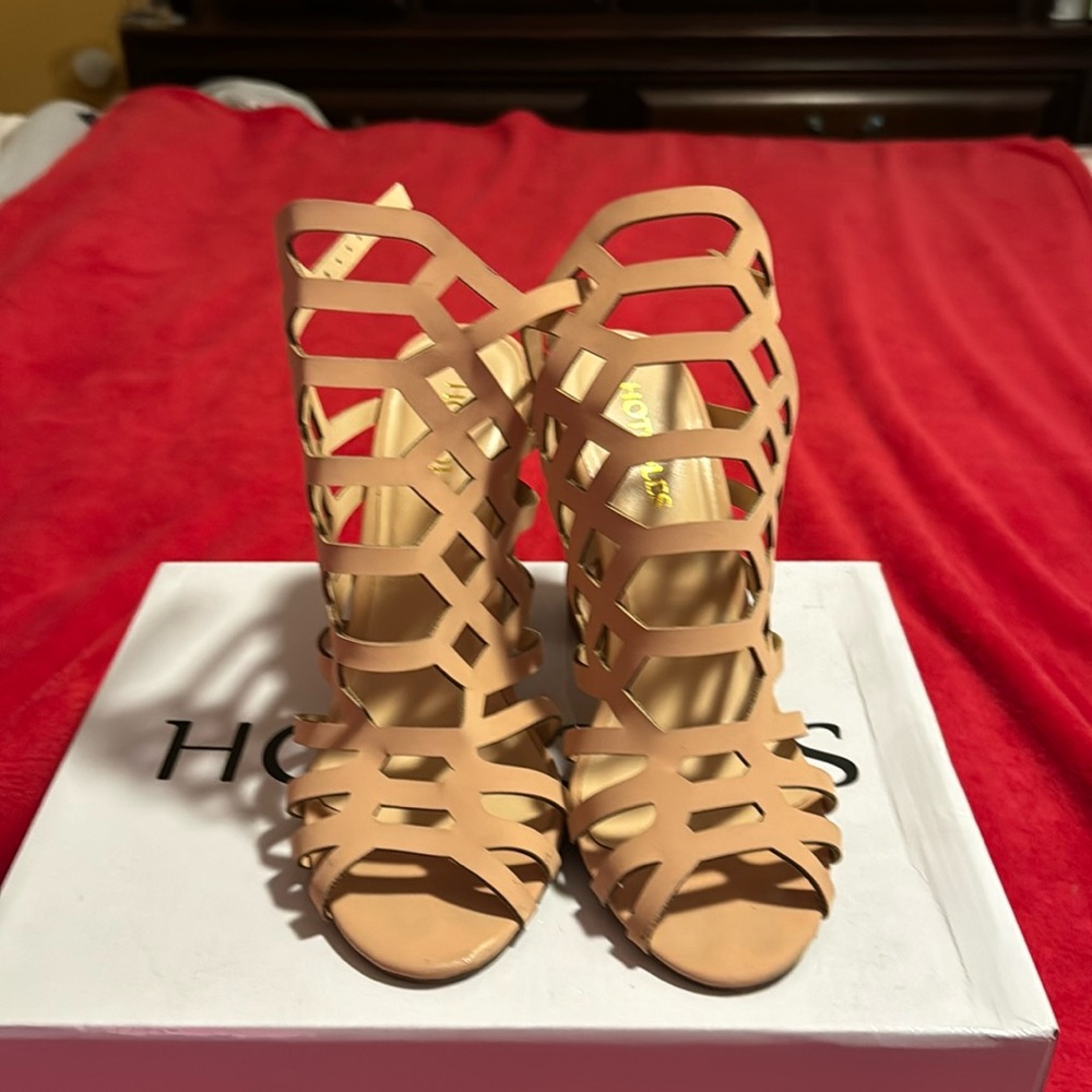 Pink peep toe heels